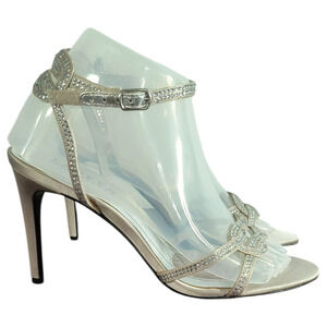 Lauren Ralph Lauren Stephanie 4" Heels Women's Sz 8 Silver Open Toe Ankle Straps